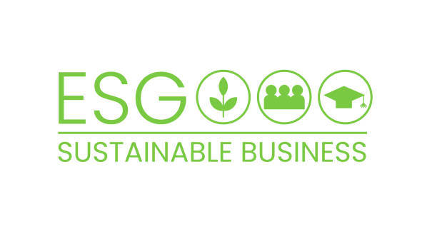 ESG sustainable business logo symbol sign icon isolated on white. Environmental social corporate governance. Sustainable development growth goals (SDG) concept. Green eco friendly business label.