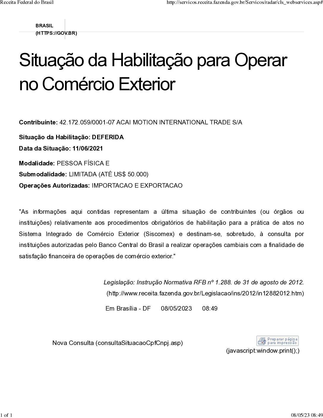 HABILITACAO SISCOMEX 08-05-2023
